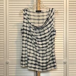 Ivanka Trump Grid Pattern Draped Cowl Neckline Sleeveless Blouse